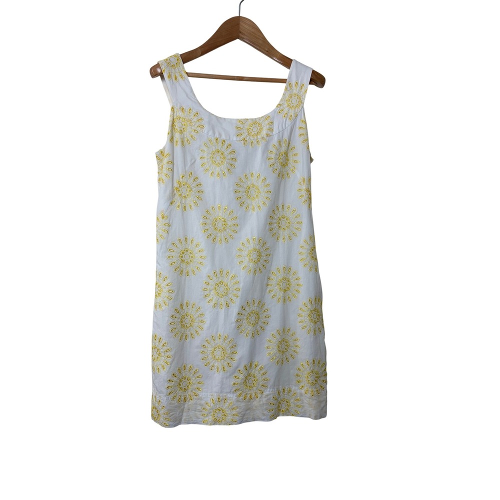 New York & Company White Yellow Eyelet Sunburst Shift Dress Womens 2